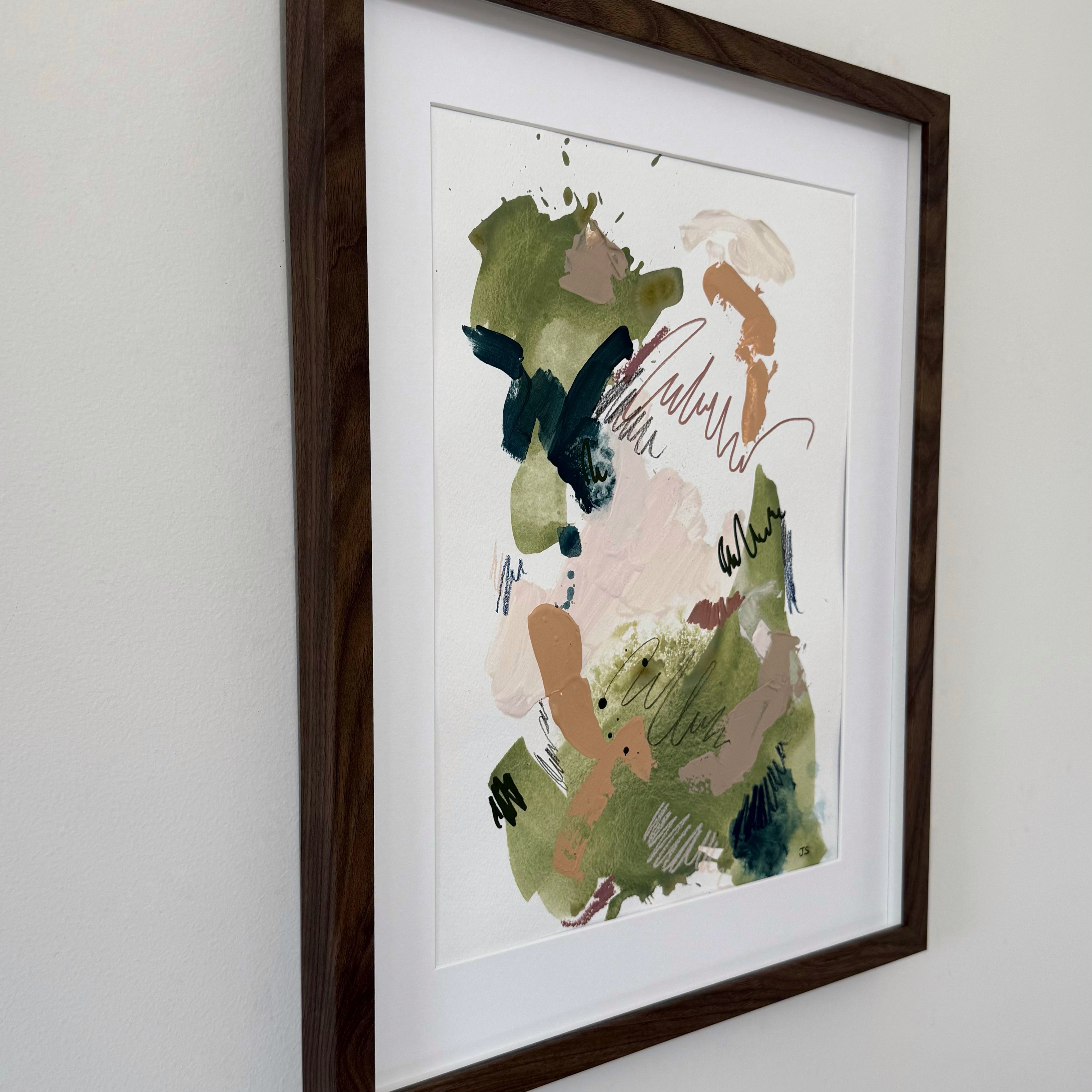 Rough wisdom 11.5" x 15.5" (artwork) – Mixed media on paper, matted and framed (size: 16.75" x 20.5")