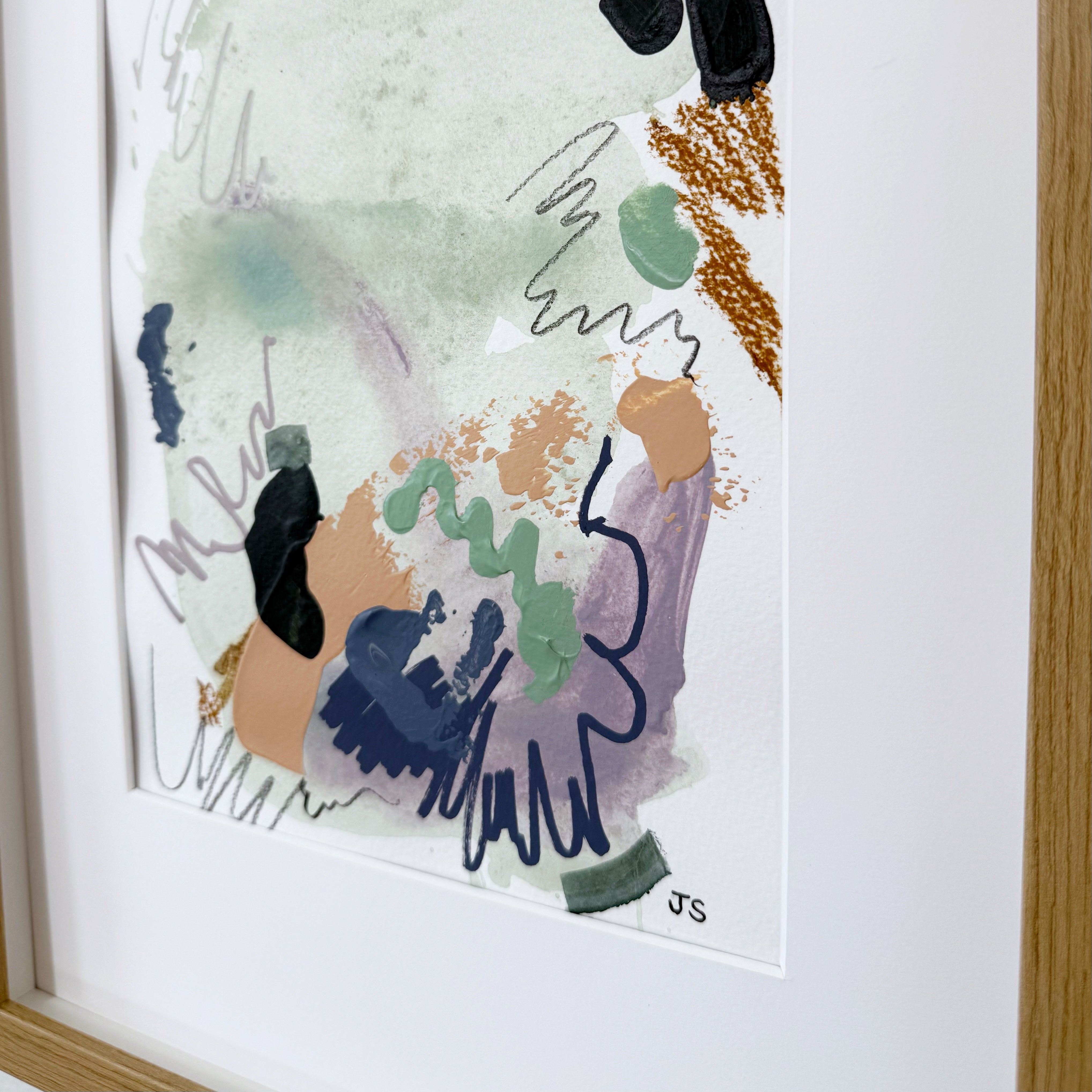 Undone #2 - 7.5" x 9.5" (artwork) – Mixed media on paper, matted and framed (size: 12.75" x 16.75")