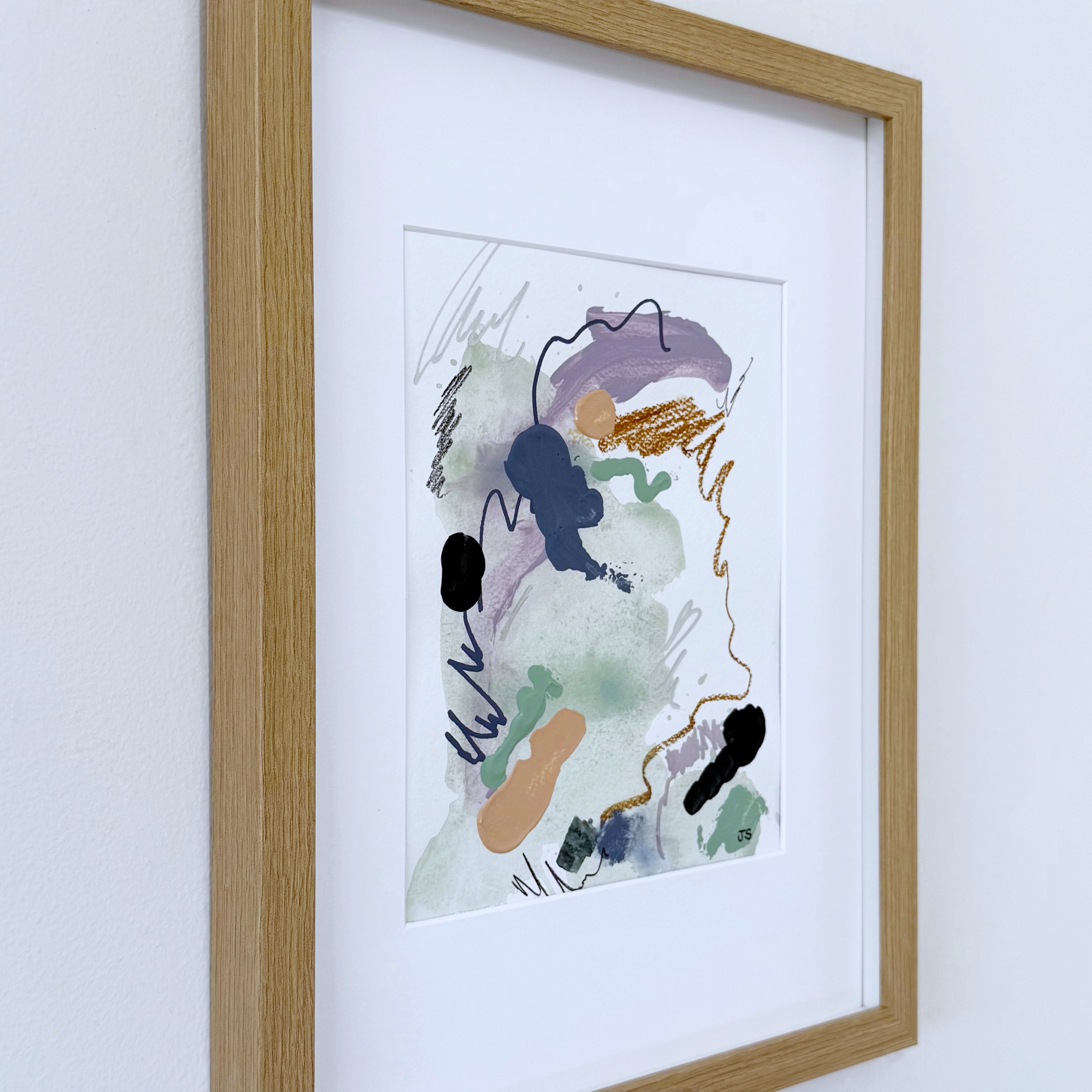 Undone #1 - 7.5" x 9.5" (artwork) – Mixed media on paper, matted and framed (size: 12.75" x 16.75")