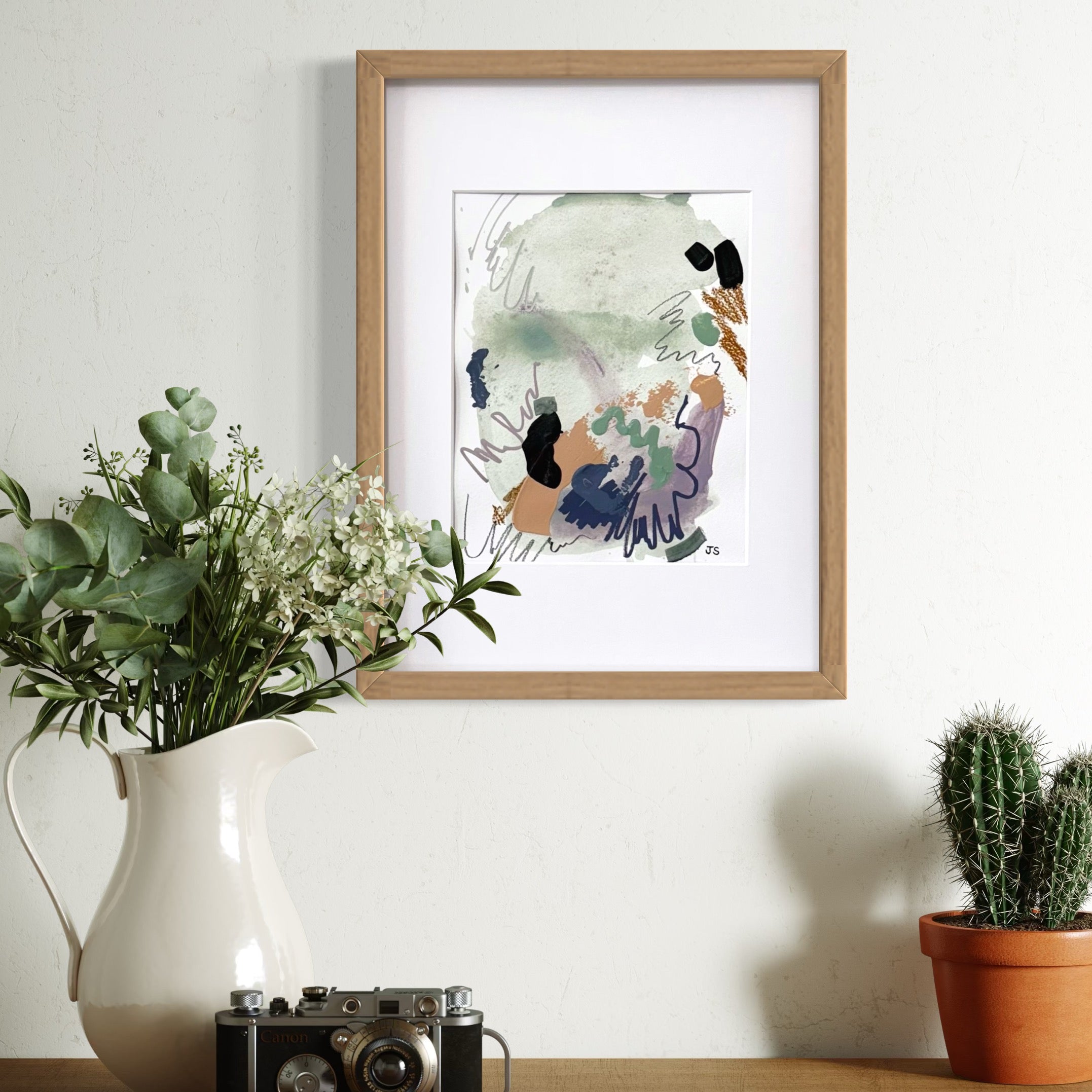 Undone #2 - 7.5" x 9.5" (artwork) – Mixed media on paper, matted and framed (size: 12.75" x 16.75")
