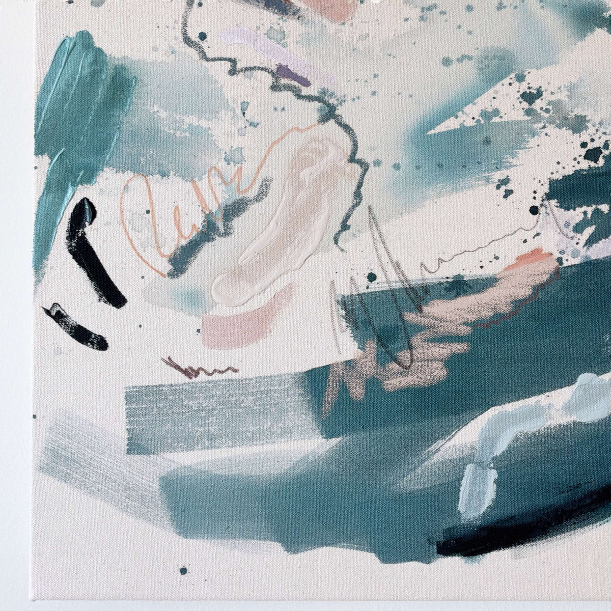 Feathers – 30" x 35" – Acrylic and mixed media abstract painting on canvas