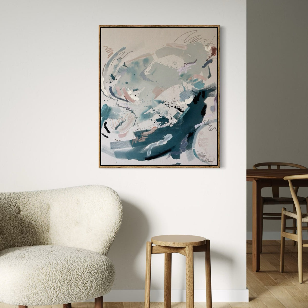 Feathers – 30" x 35" – Acrylic and mixed media abstract painting on canvas