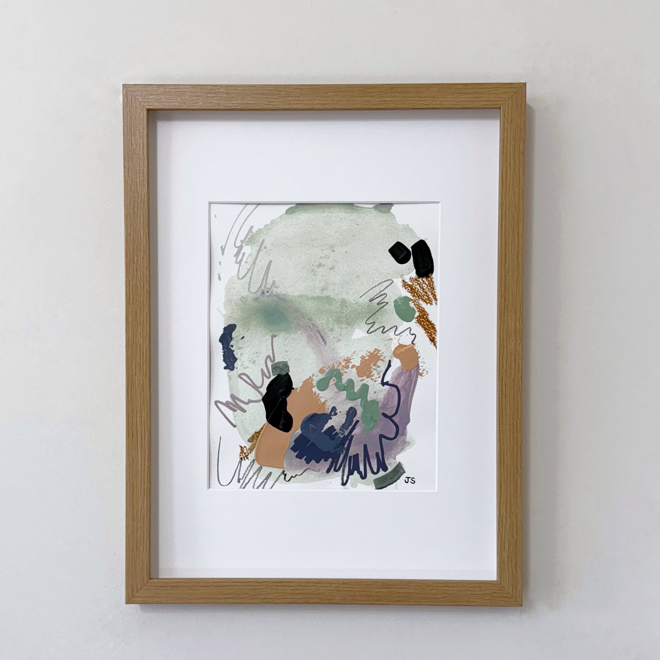 Undone #2 - 7.5" x 9.5" (artwork) – Mixed media on paper, matted and framed (size: 12.75" x 16.75")