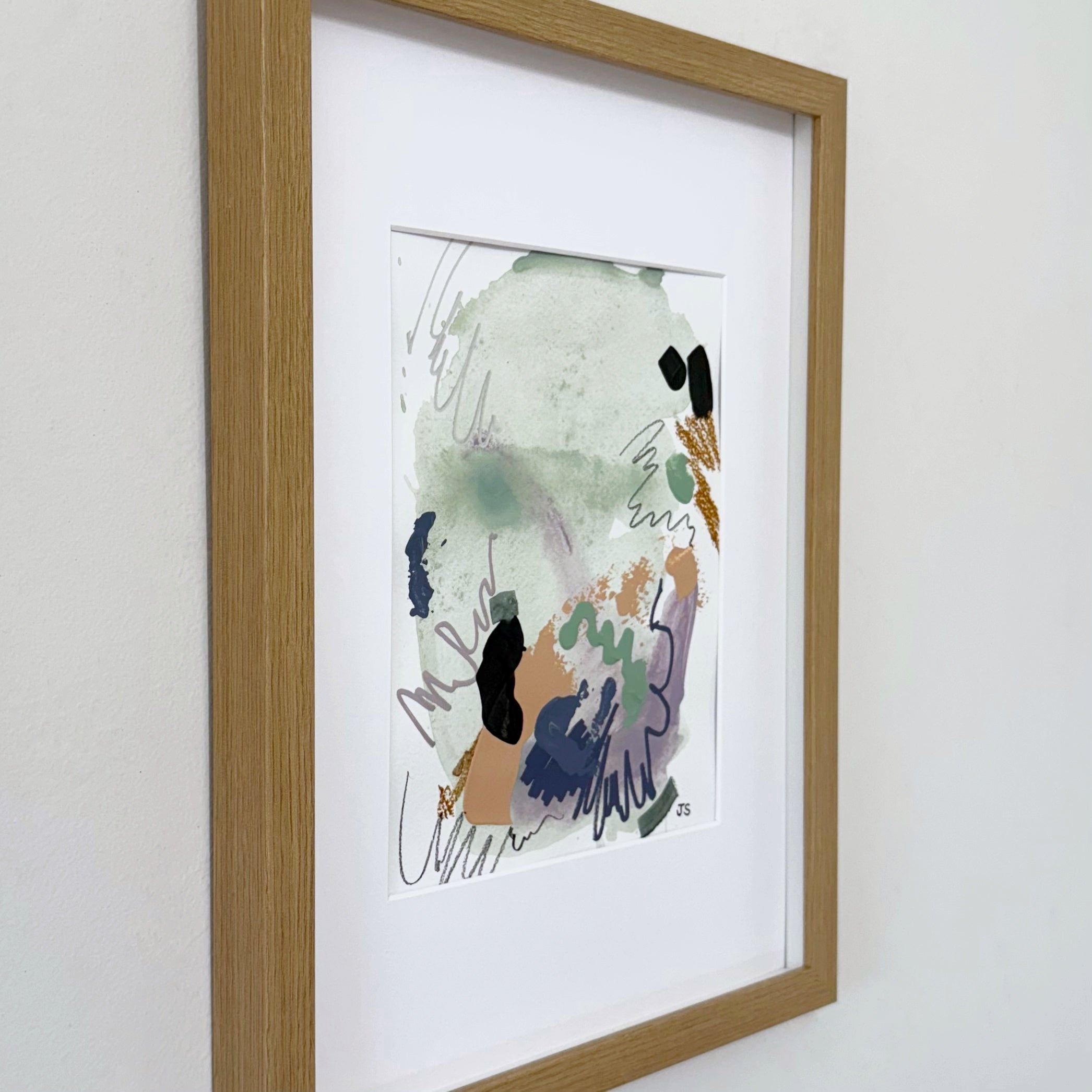 Undone #2 - 7.5" x 9.5" (artwork) – Mixed media on paper, matted and framed (size: 12.75" x 16.75")