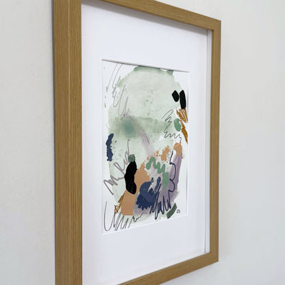 Undone #2 - 7.5" x 9.5" (artwork) – Mixed media on paper, matted and framed (size: 12.75" x 16.75")