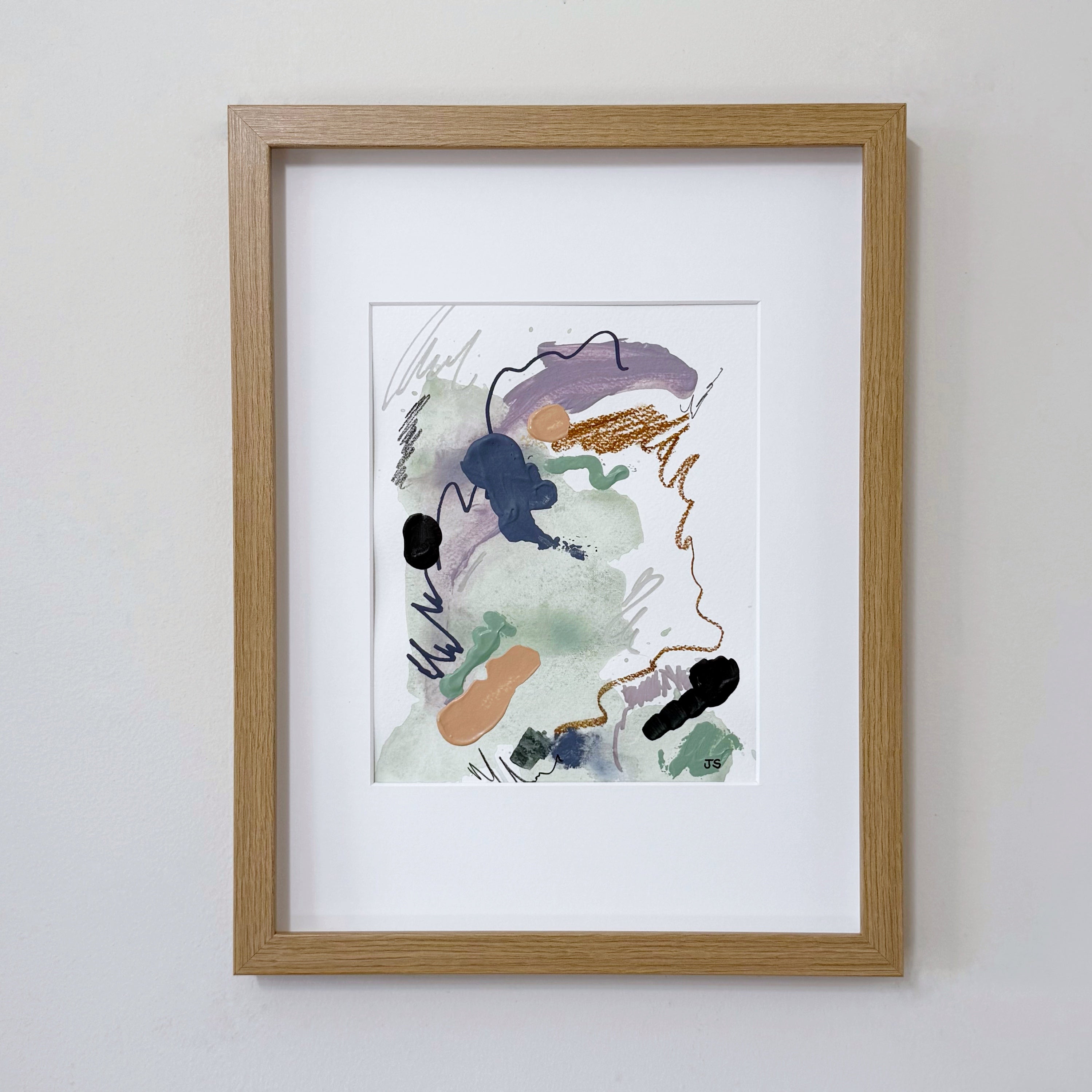 Undone #1 - 7.5" x 9.5" (artwork) – Mixed media on paper, matted and framed (size: 12.75" x 16.75")