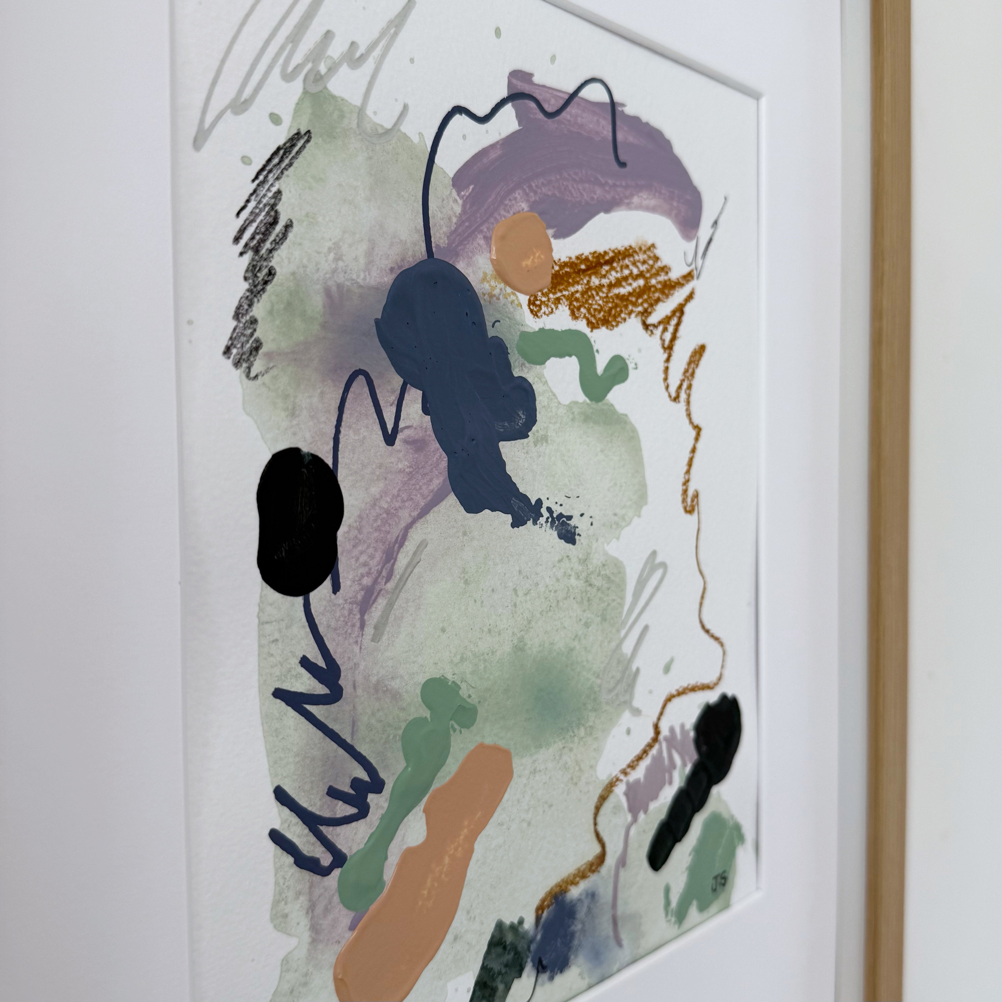 Undone #1 - 7.5" x 9.5" (artwork) – Mixed media on paper, matted and framed (size: 12.75" x 16.75")
