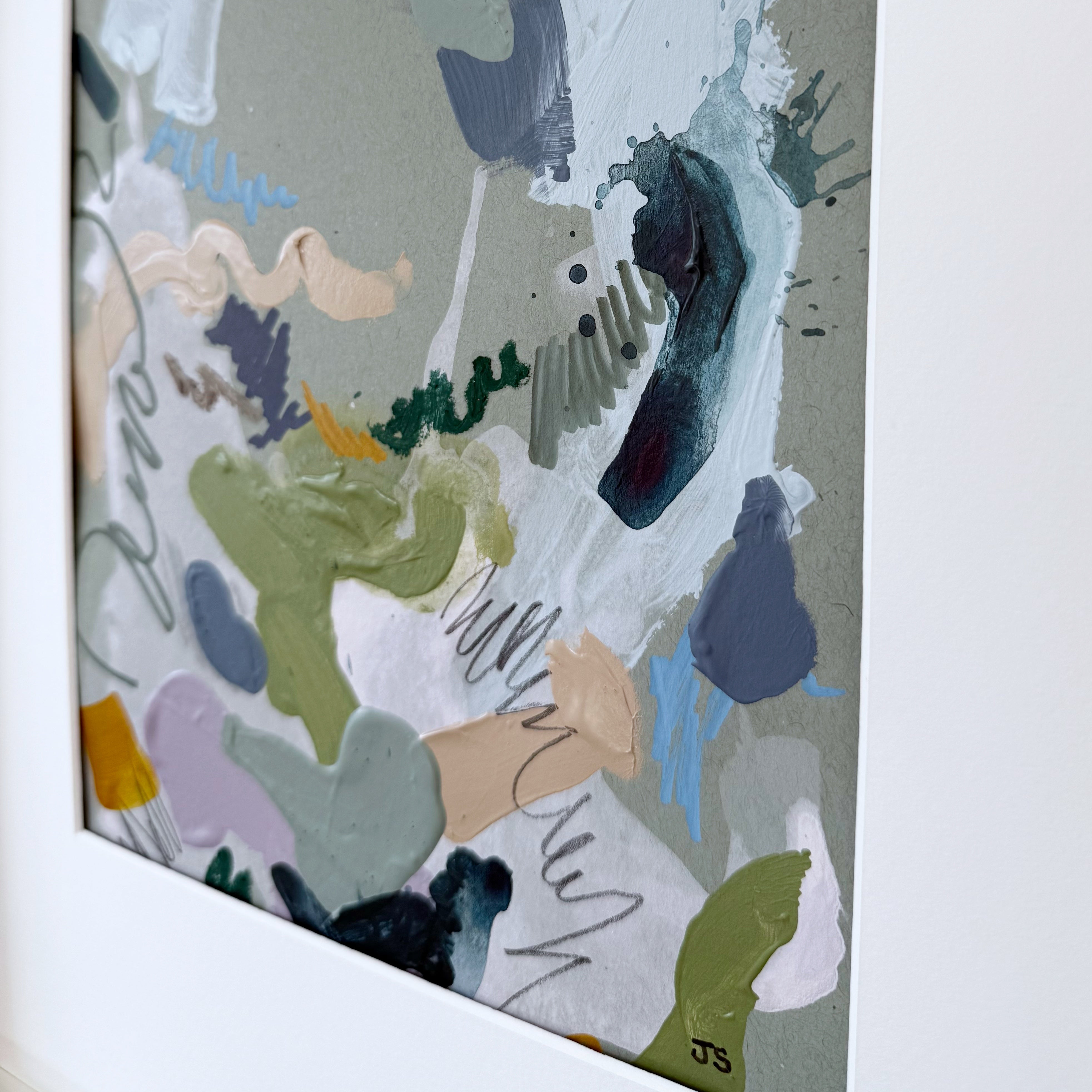 Out of Line #2 - 7.5" x 9.5" (artwork) – Mixed media on paper, matted and framed (size: 12.75" x 16.75")