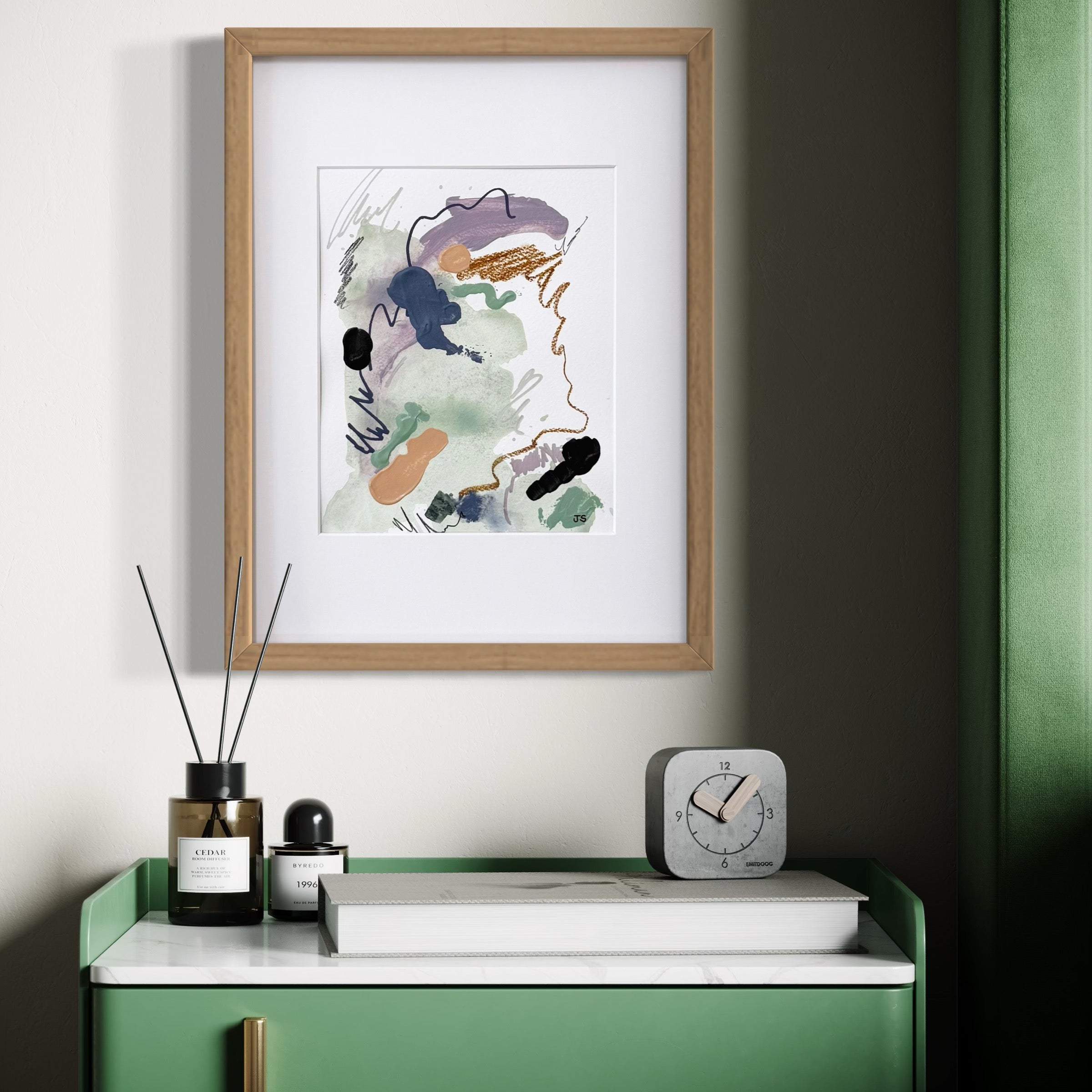 Undone #1 - 7.5" x 9.5" (artwork) – Mixed media on paper, matted and framed (size: 12.75" x 16.75")