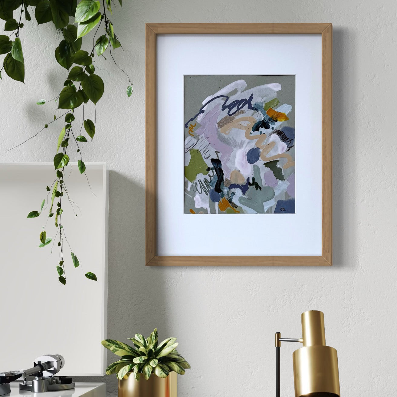 Out of Line #1 - 7.5" x 9.5" (artwork) – Mixed media on paper, matted and framed (size: 12.75" x 16.75")
