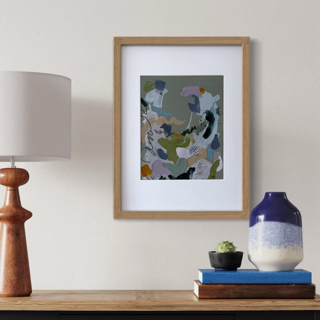 Out of Line #2 - 7.5" x 9.5" (artwork) – Mixed media on paper, matted and framed (size: 12.75" x 16.75")