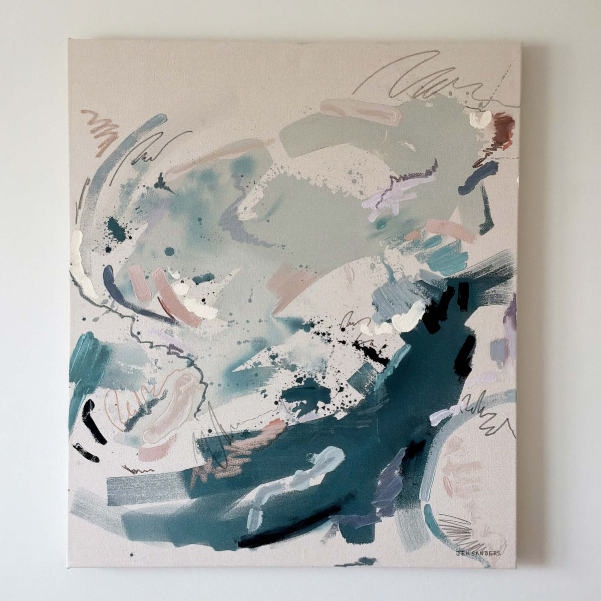 Feathers – 30" x 35" – Acrylic and mixed media abstract painting on canvas