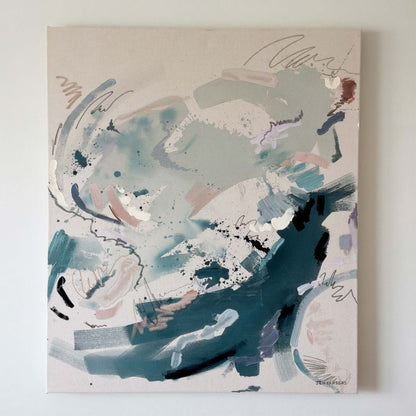 Feathers – 30" x 35" – Acrylic and mixed media abstract painting on canvas