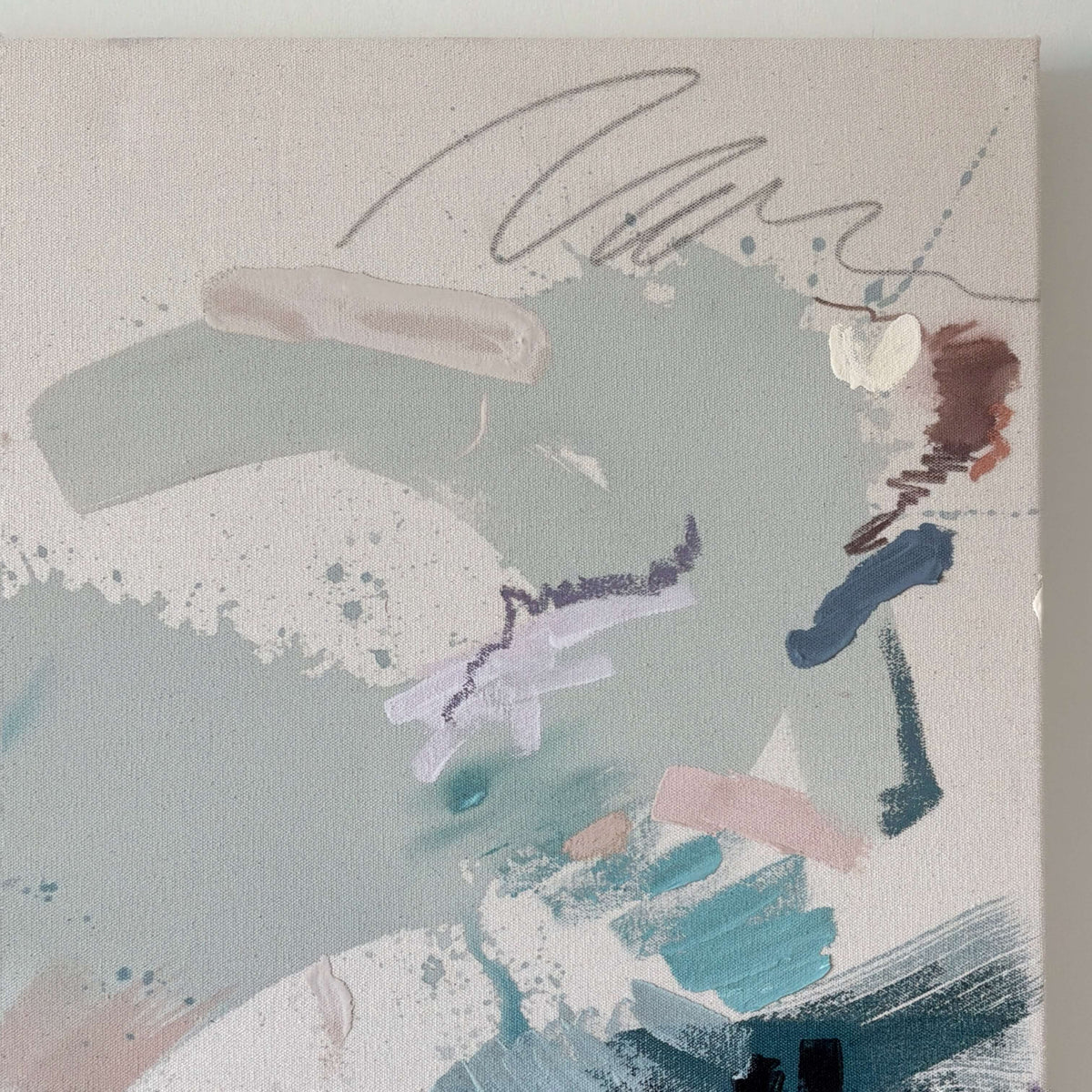 Feathers – 30" x 35" – Acrylic and mixed media abstract painting on canvas