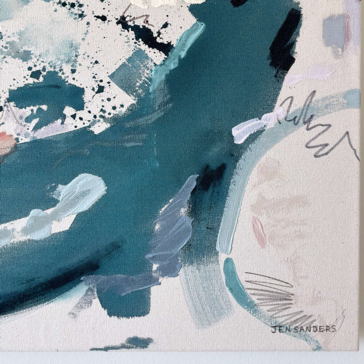 Feathers – 30" x 35" – Acrylic and mixed media abstract painting on canvas